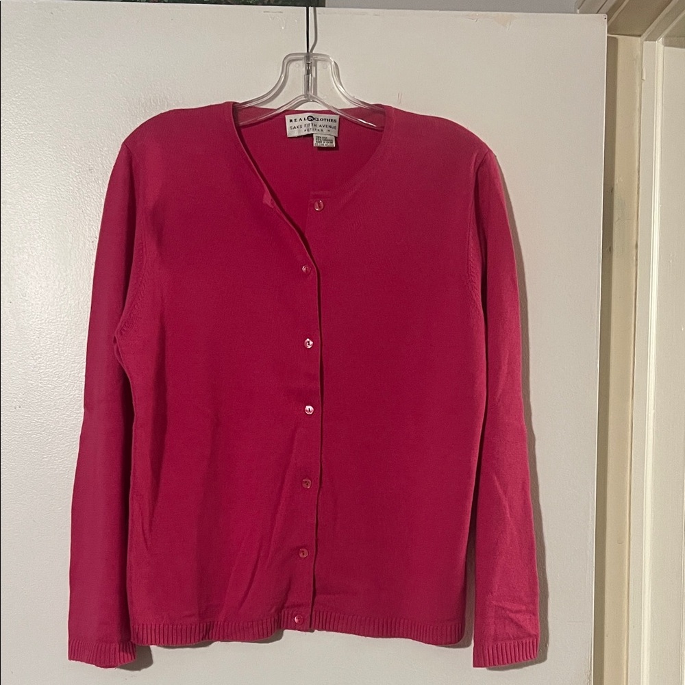 Saks Fifth Avenue real clothes crew neck button front cardigan. Silk/cashmere
